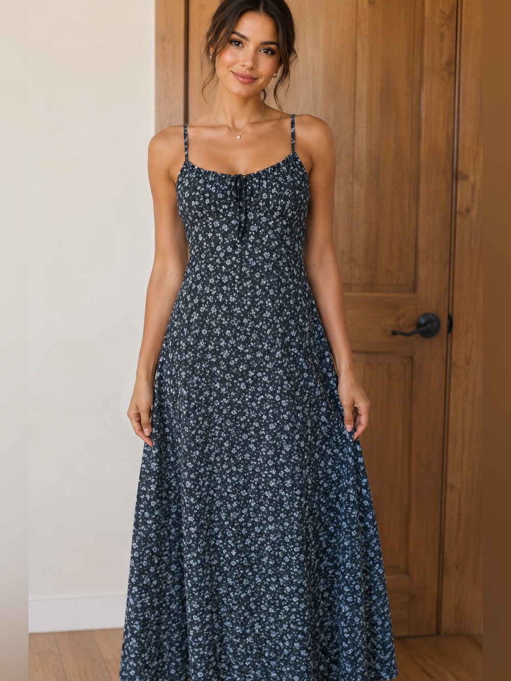 No Boundaries Black Floral Strapless Maxi Dress with Tie
